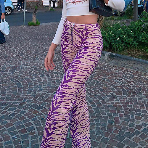 

Women's Streetwear Chino Comfort Casual Going out Pants Pants Lines / Waves Full Length Zipper Purple