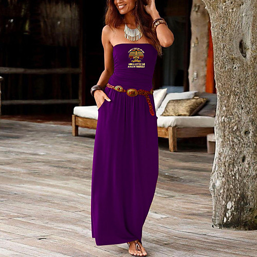

Women's Sheath Dress Maxi long Dress Purple Wine Army Green Dusty Rose Green Royal Blue Black Dark Gray Red Navy Blue Sleeveless Print Summer Strapless Formal 2021 S M L XL XXL
