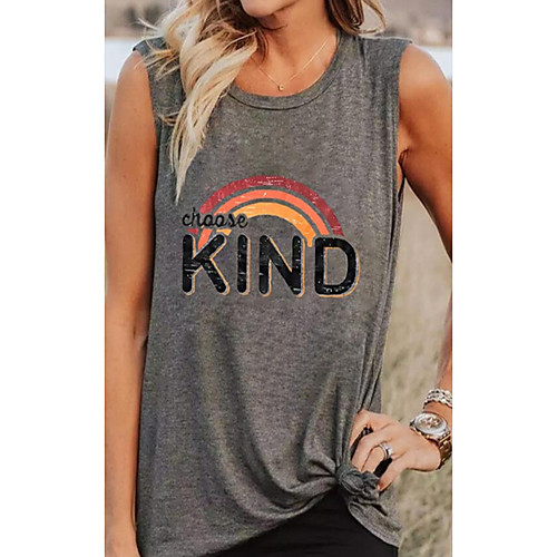 

Women's Blouse Rainbow Print Round Neck Basic Tops Gray