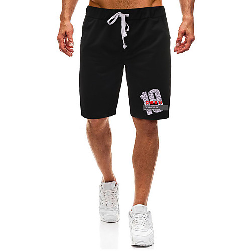 

Casual / Sporty Athleisure Men's Shorts Daily Gym Pants Short Letter Pocket Elastic Drawstring Design Print Black Light Grey