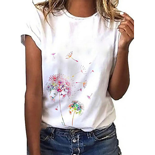 

Women's Going out Floral Theme Dandelion Painting T shirt Graphic Dandelion Print Round Neck Basic Tops White