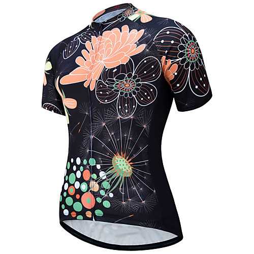 

21Grams Women's Short Sleeve Cycling Jersey Spandex Black Floral Botanical Bike Top Mountain Bike MTB Road Bike Cycling Breathable Sports Clothing Apparel / Stretchy / Athleisure