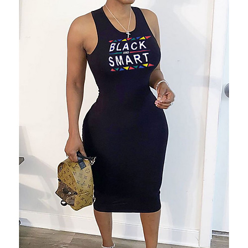 

Women's Sheath Dress Midi Dress Green Black Red Sleeveless Letter Print Summer Square Neck Sexy 2021 S M L XL XXL