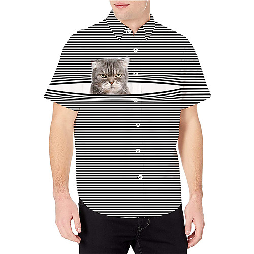 

Men's Shirt 3D Print Striped Cat Animal Button-Down 3D Print Short Sleeve Daily Tops Casual Fashion Breathable Black