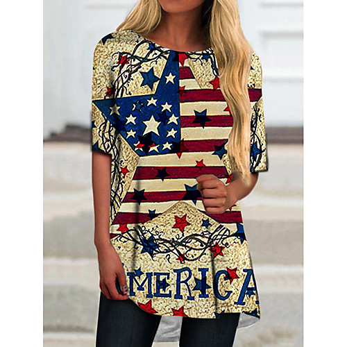 

Women's T Shirt Dress Tee Dress Short Mini Dress Yellow Half Sleeve Color Block Flag Print Spring Summer Round Neck Casual Holiday 2021 S M L XL XXL 3XL