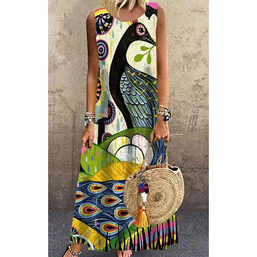 

Women's Shift Dress Maxi long Dress Yellow Sleeveless Paisley Print Spring Summer Round Neck Casual Loose 2021 S M L XL XXL 3XL 4XL 5XL