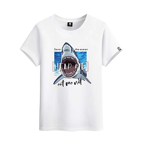 

Men's Unisex T shirt Hot Stamping Shark Animal Plus Size Print Short Sleeve Casual Tops 100% Cotton Basic Casual Fashion White