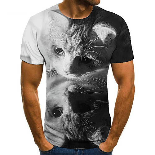 

Men's T shirt 3D Print Animal 3D Print Print Short Sleeve Casual Tops Casual Fashion Black / White
