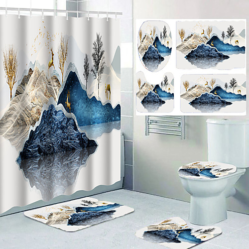 

Four-piece Design of Bathroom Waterproof Shower Curtain and Leisure Toilet Floor Mat