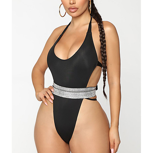 

Women's One Piece Board Shorts Swimsuit Sequins Lace up Black Swimwear Padded Bathing Suits Fashion Sexy / Padded Bras