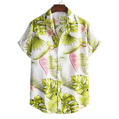 

Men's Shirt Other Prints Letter Animal collared shirts Print Short Sleeve Daily Tops Beach Boho Green