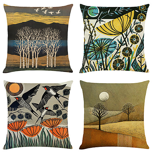 

4 pcs Faux Linen Pillow Cover, Holiday Simple Classic Square Zipper Traditional Classic