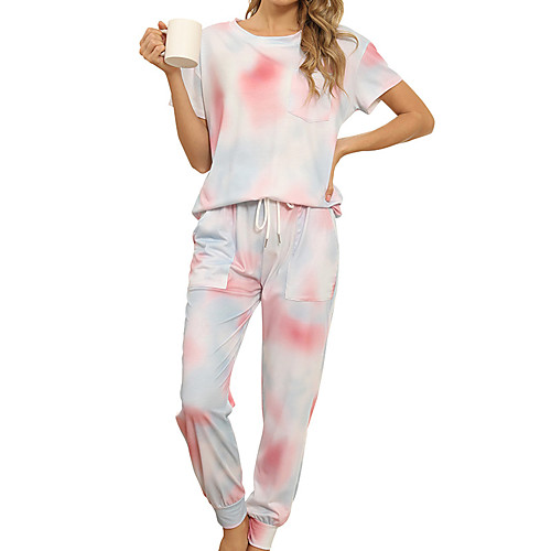 

Women's Basic Streetwear Tie Dye Leopard Daily Two Piece Set Tracksuit T shirt Pant Loungewear Jogger Pants Drawstring Tops