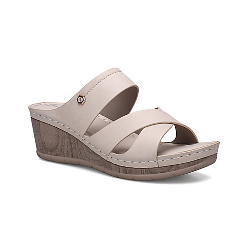 

Women's Sandals Wedge Heel PU Solid Colored Deep Pink Pink off-white