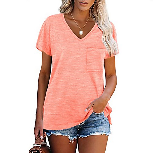 

Women's T shirt Plain Pocket V Neck Basic Casual Tops White Blue Black