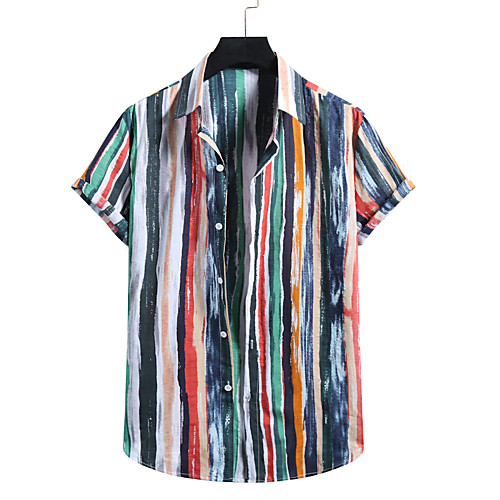 

Men's Shirt Other Prints Striped Print Short Sleeve Casual Tops Hawaiian Purple Green