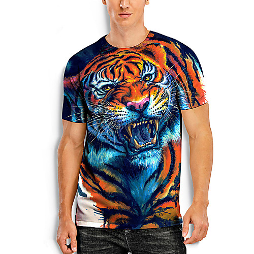 

Men's Tees T shirt 3D Print Graphic Prints Tiger Animal Print Short Sleeve Daily Tops Basic Casual Blue
