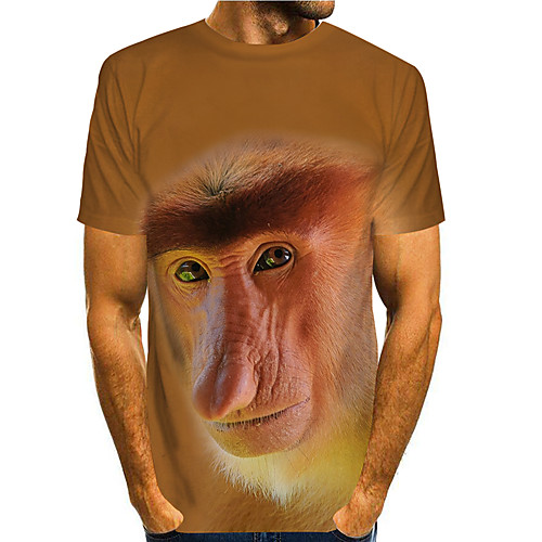 

Men's T shirt 3D Print Graphic Animal 3D Print Short Sleeve Daily Tops Basic Casual Brown