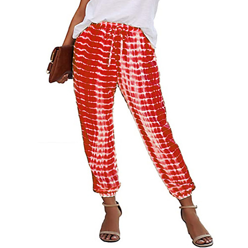 

Women's Streetwear Chino Comfort Daily Gym Chinos Pants Grid / Plaid Tie Dye Ankle-Length Elastic Waist Black Blue Red Grey Green