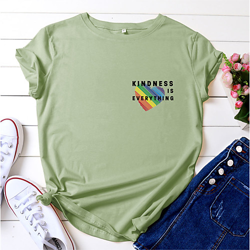 

Women's T shirt Heart Letter Print Round Neck Tops 100% Cotton Basic Basic Top White Black Blue