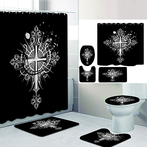 

Bathroom Shower Curtain & Mat Set Modern Polyester New Design