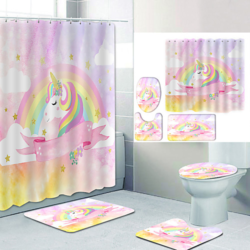 

Bathroom Shower Curtain & Mat Set Modern Polyester New Design