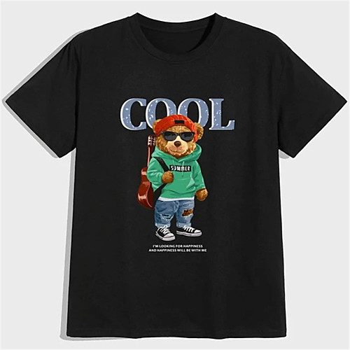 

Men's Unisex Tees T shirt Hot Stamping Bear Plus Size Print Short Sleeve Casual Tops 100% Cotton Casual Fashion Designer Big and Tall White Black Red