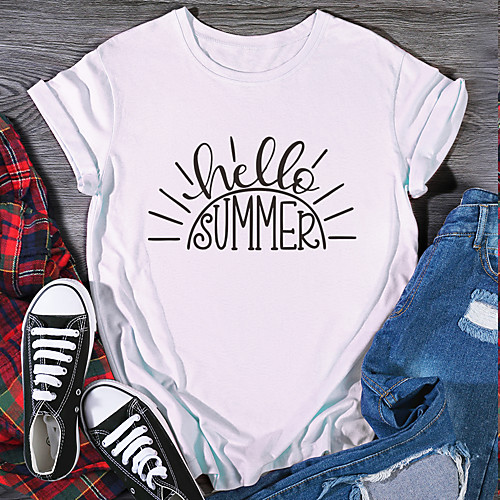 

Women's T shirt Graphic Print Round Neck Tops 100% Cotton Basic Basic Top White Black Purple