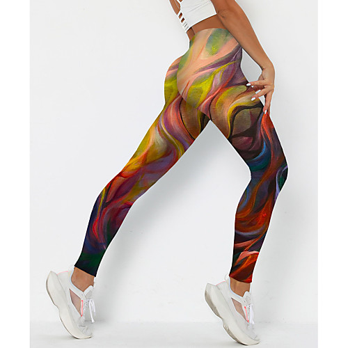 

Women's Colorful Fashion Comfort Skinny Weekend Gym Leggings Pants Color Block Geometric Ankle-Length Sporty Elastic Waist Print Red