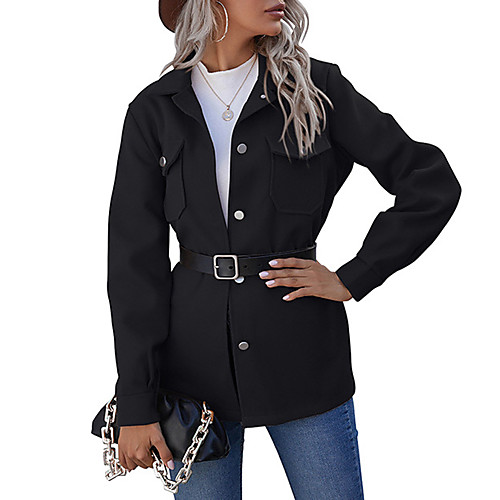 

Women's Single Breasted Blazer Solid Colored Causal Holiday Black / Khaki / Brown S / M / L