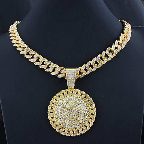 

Men's AAA Cubic Zirconia Power Necklace Cuban Link Trendy Alloy Silver Gold 55 cm Necklace Jewelry 1pc For Street