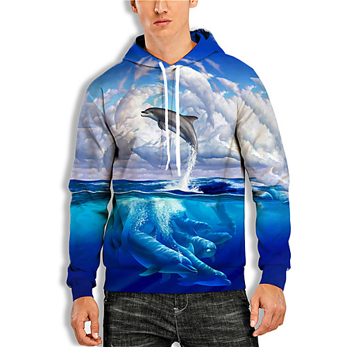 

Men's Pullover Hoodie Sweatshirt Graphic Prints Animal Print Hooded Daily Sports 3D Print 3D Print Casual Hoodies Sweatshirts Long Sleeve Blue