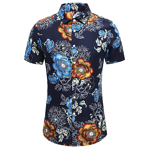 

Men's Shirt Other Prints Floral Short Sleeve Casual Tops Blue Red