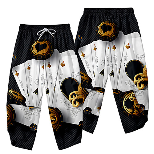 

Men's Casual / Sporty Athleisure Daily Sports Harem Loose Wide Leg Pants Poker Full Length 3D Print Elastic Waist Black / White