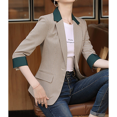 

Women's Blazer Blazer Plaid Regular Fit Polyester Men's Suit Dusty Rose / Beige - Notch lapel collar