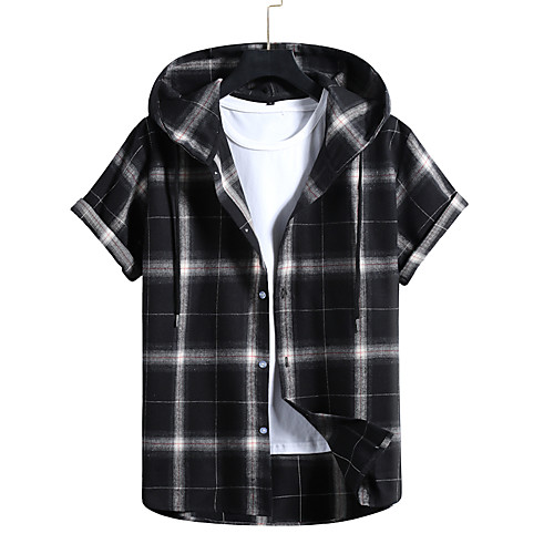 

Men's Shirt Lattice Short Sleeve Casual Tops Fashion Black