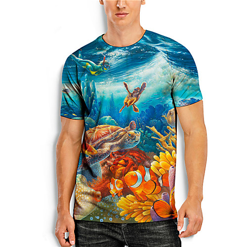 

Men's T shirt Shirt 3D Print Graphic Prints Fish Print Short Sleeve Daily Tops Casual Designer Big and Tall Round Neck Blue / Summer