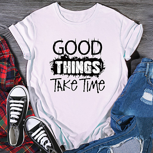 

Women's T shirt Graphic Print Round Neck Tops 100% Cotton Basic Basic Top White Black Purple