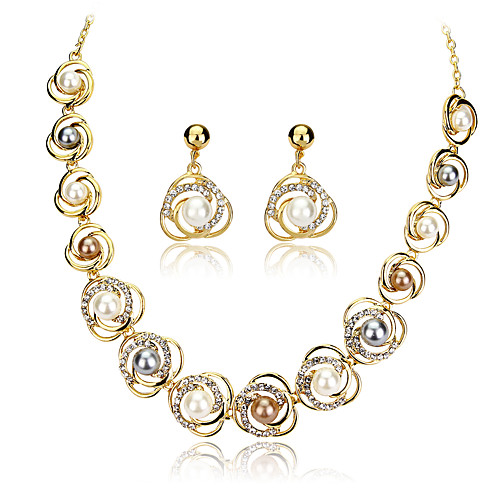 

Women's Jewelry Set Bridal Jewelry Sets Cut Out Precious Fashion Imitation Pearl Gold Plated Earrings Jewelry Rainbow For Christmas Wedding Halloween Party Evening Gift 1 set