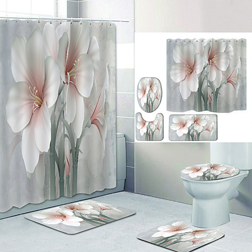 

Bathroom Shower Curtain & Mat Set Modern Polyester New Design