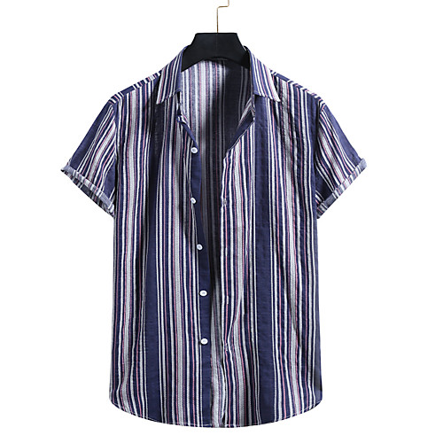 

Men's Shirt Other Prints Striped Print Short Sleeve Casual Tops Hawaiian Button Down Collar Blue White