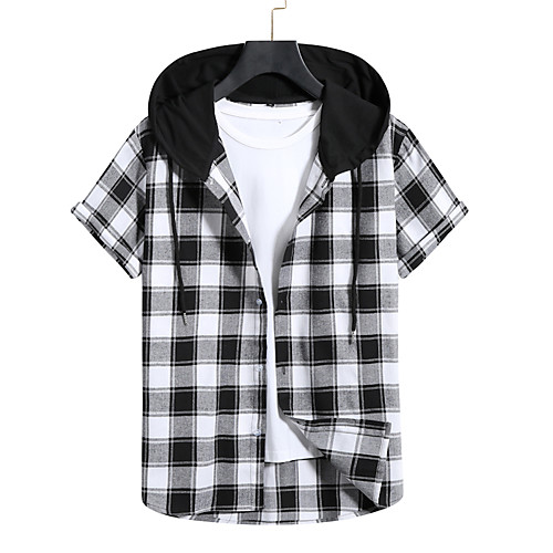 

Men's Shirt Lattice Short Sleeve Casual Tops Casual Black / White
