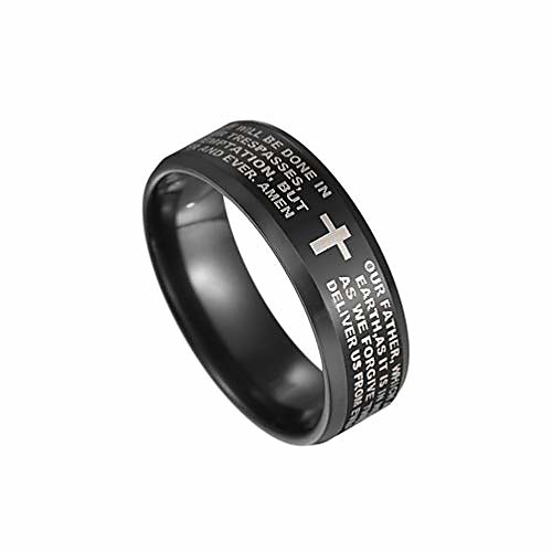 

cross ring fashion stainless steel lord's prayer band