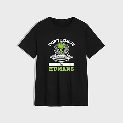 

Men's Unisex T shirt Hot Stamping Alien Plus Size Print Short Sleeve Casual Tops 100% Cotton Basic Casual Fashion Black