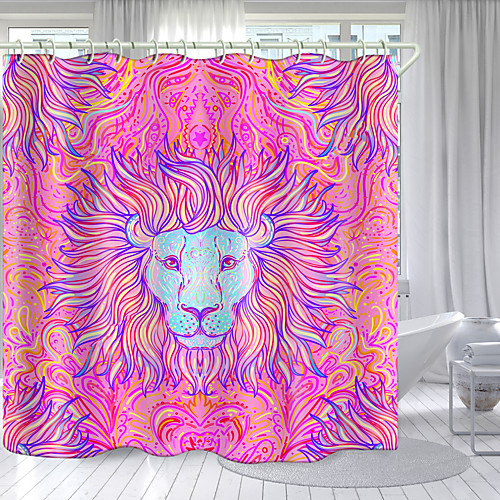 

Hairy Lion Head With Color Bottom Digital Printing Shower Curtain Shower Curtains Hooks Modern Polyester New Design 72 Inch