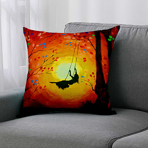 

Double Side 1 Pc Botanical Cushion Cover Print 45x45cm Faux Linen for Sofa Bedroom