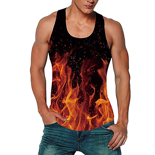 

Men's Tank Top Vest Undershirt Shirt 3D Print 3D 3D Print Print Sleeveless Daily Tops Casual Beach Orange / Summer