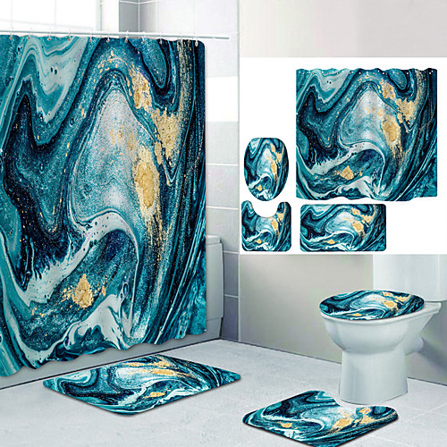 

Plain Color Series19 Digital Printing Four-piece Set Shower Curtains and Hooks Modern Polyester Machine Made Waterproof Bathroom