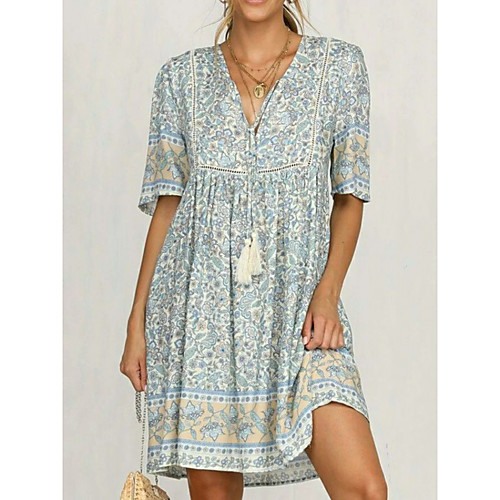 

Women's Sheath Dress Short Mini Dress Purple Yellow Blushing Pink Green Beige Half Sleeve Print Color Block Print Summer V Neck Casual Loose 2021 S M L XL XXL 3XL