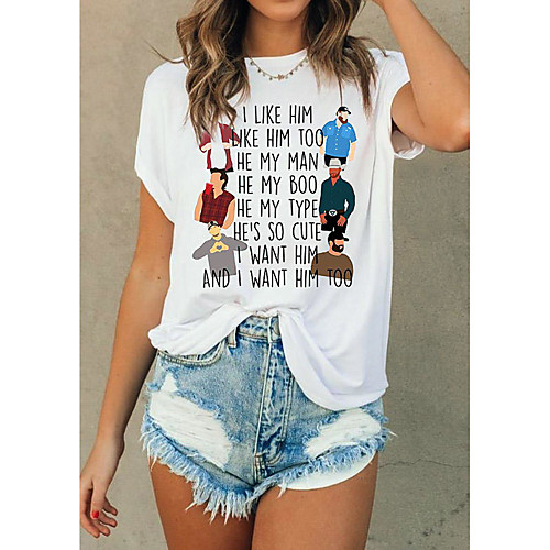 

Women's T shirt Text Letter Print Round Neck Tops 100% Cotton Basic Basic Top White Purple Red